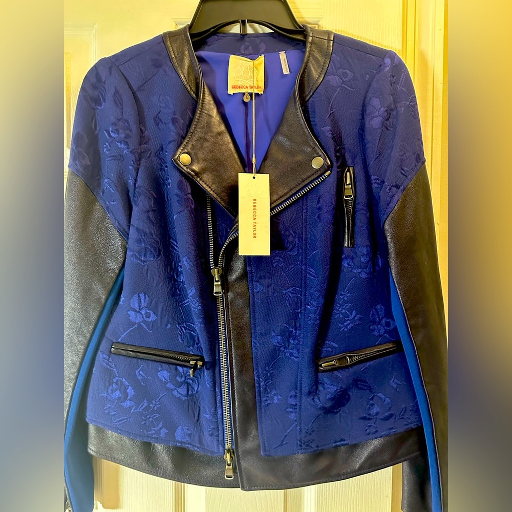 Tebecca Taylor Leather/Cotton floral Bomber jacket.